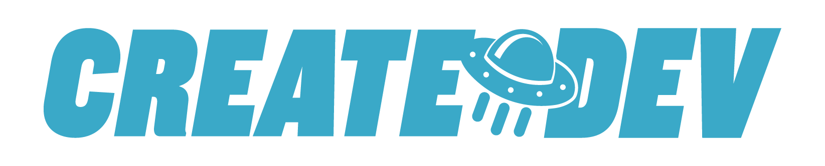 Create dev crew word mark horizontal blue white text logo