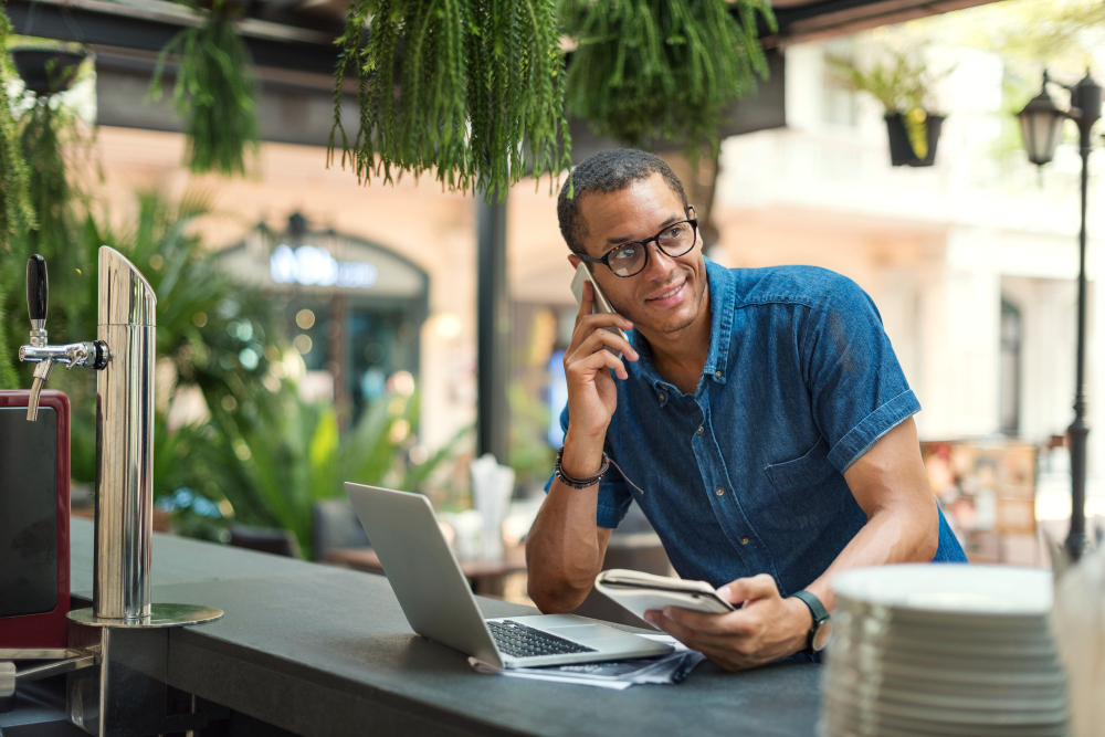 local business owner on laptop